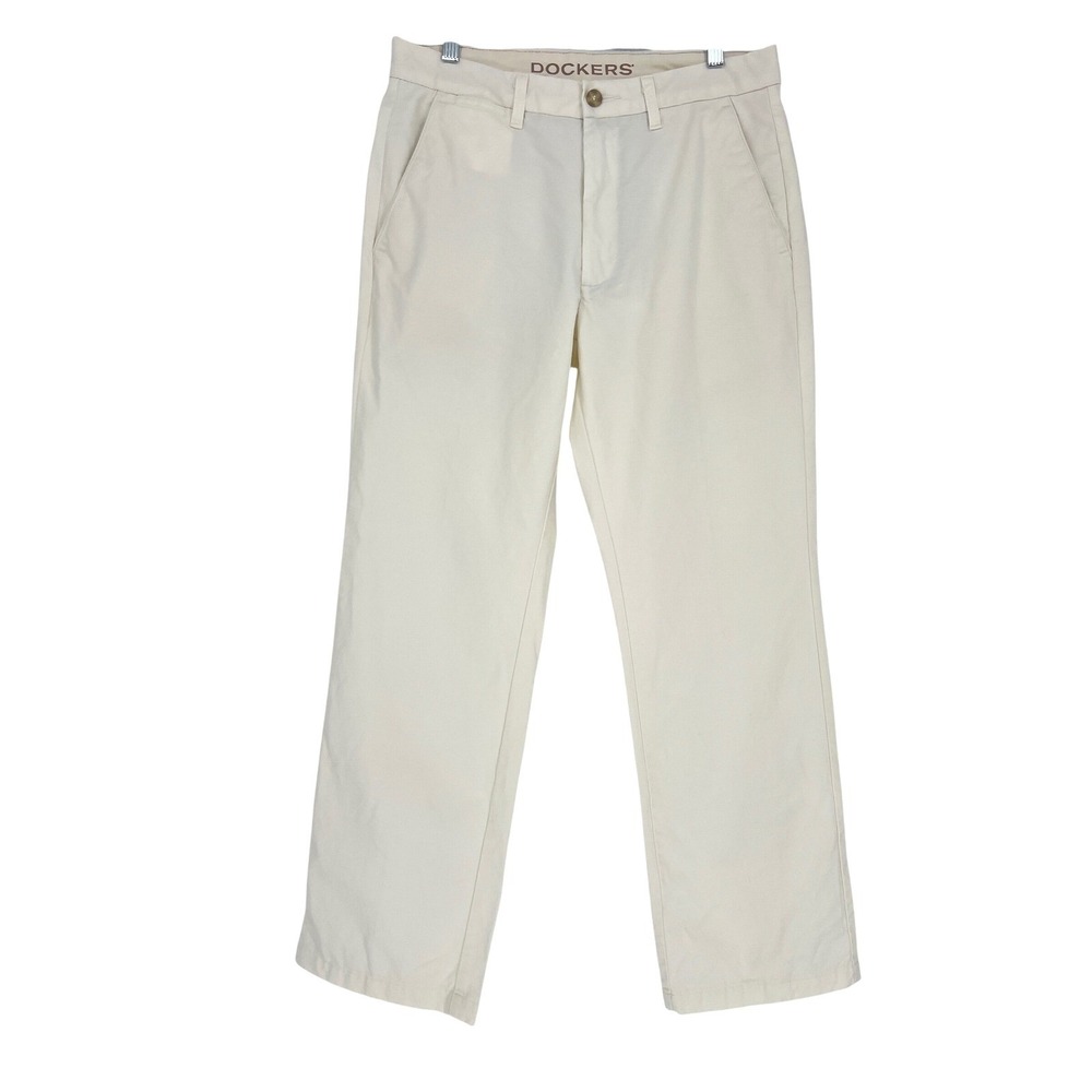 Dockers D3 Classic Fit Pants Mens 33x32 Cream Off White Cotton Chino